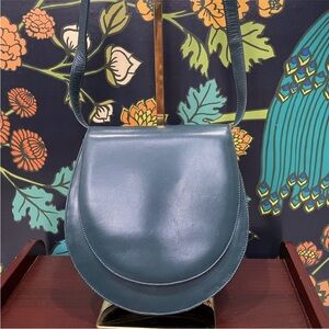 Bally Vintage Teal Leather Saddle crossbody bag made In Italy